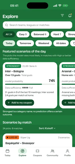 Explore screen: Easy, Balanced, Hard and Strongest filters